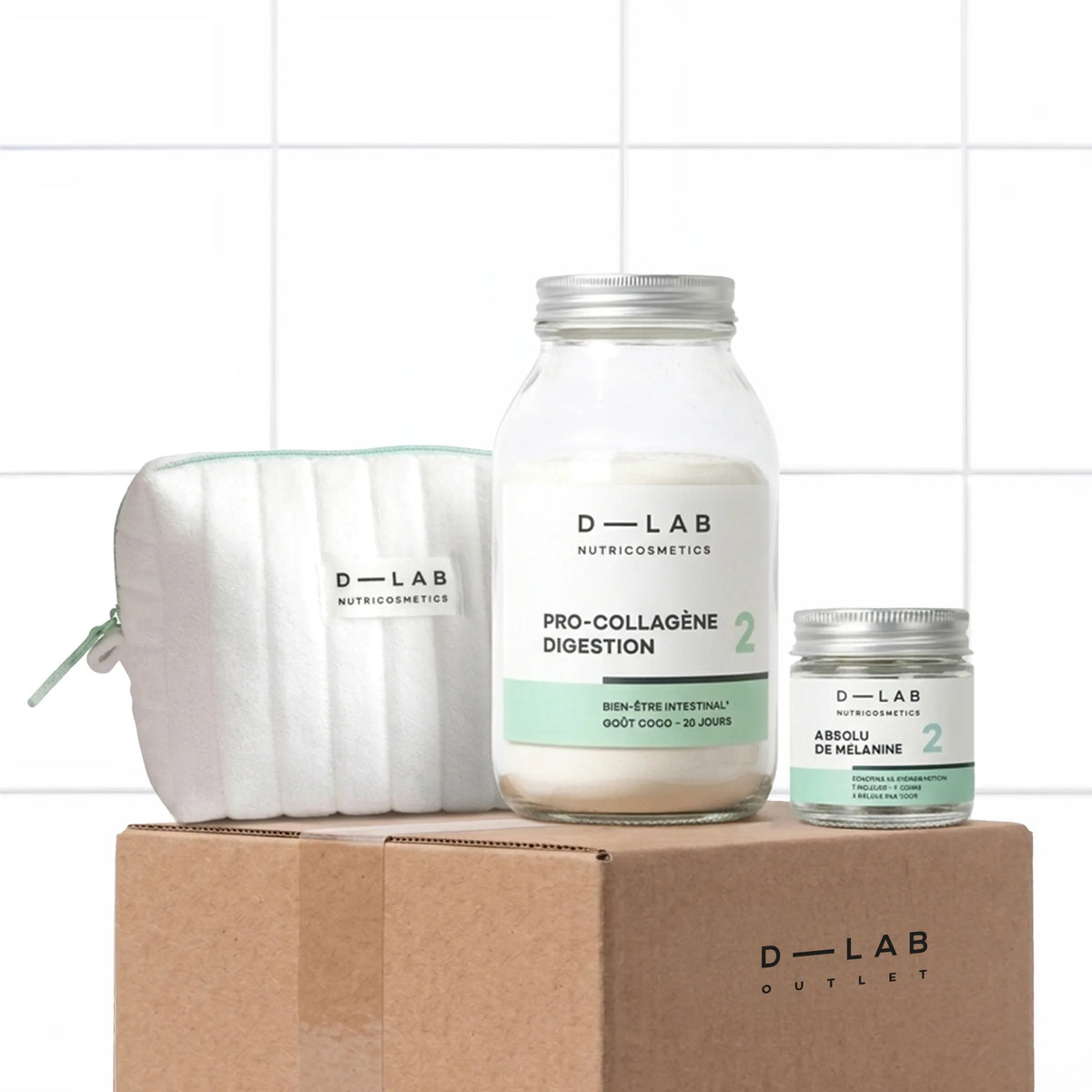 Coffret Collagène & Mélanine D-LAB Nutricosmetics, 1 unite, bronzage doré & protection, packshot sur carton D-LAB Outlet