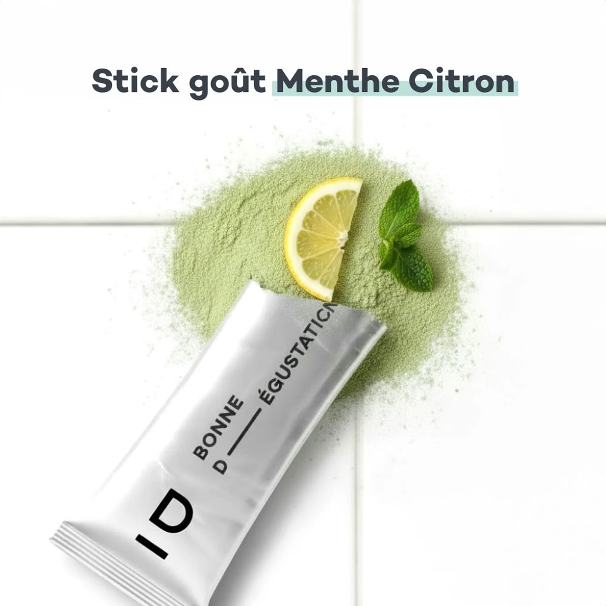 Coffret Noël Boisson Détox Anti-Sucre D-LAB Nutricosmetics, visuel présentant le goût de la boisson, saveur menthe-citron