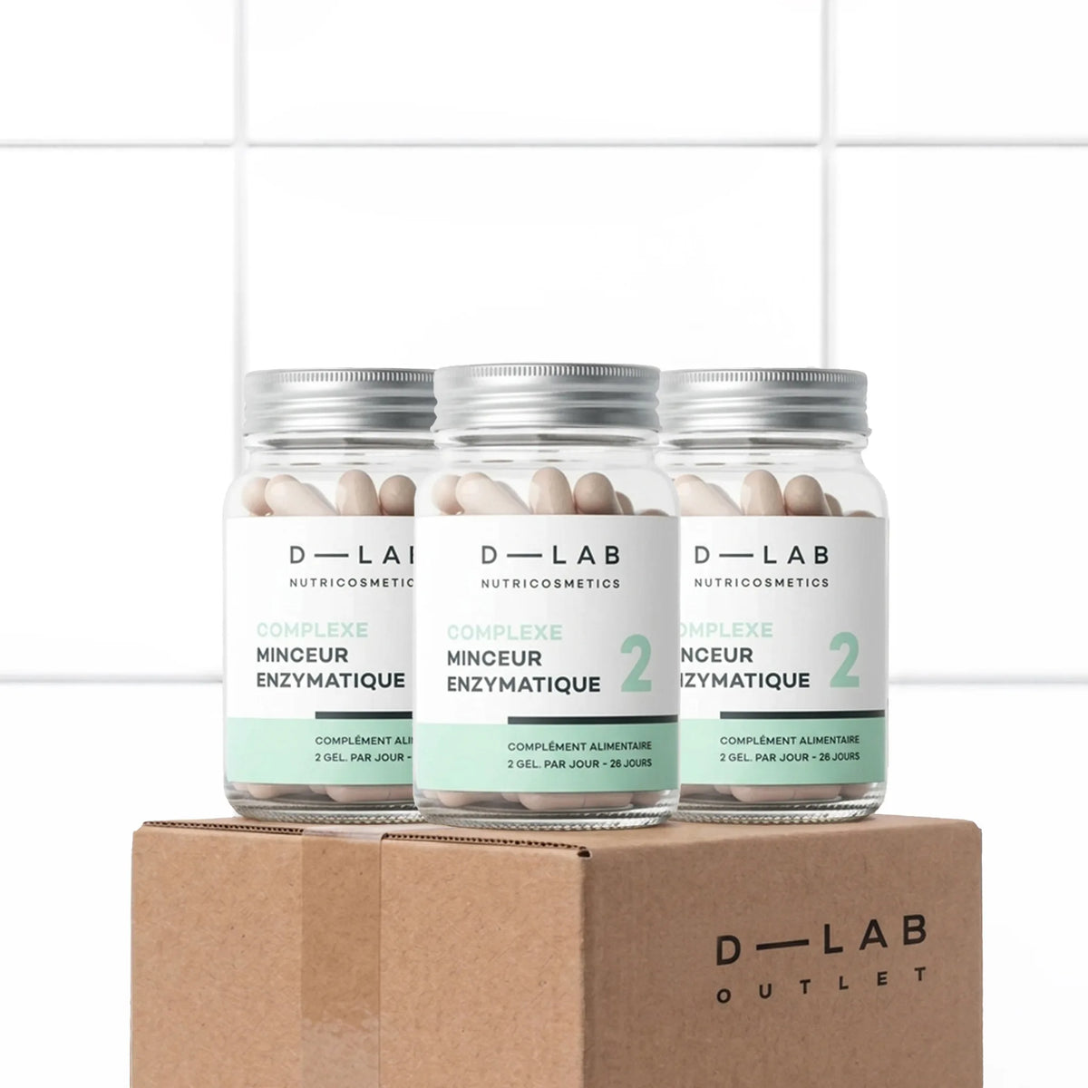 Complexe Minceur Enzymatique D-LAB Nutricosmetics, lot de 3, relance la digestion & active la perte de poids, packshot sur carton D-LAB Outlet