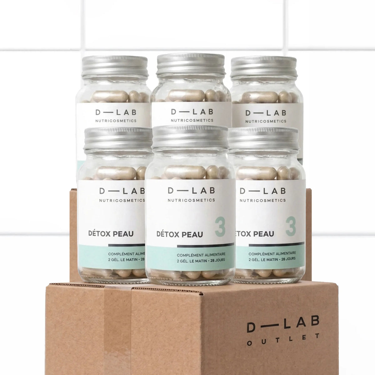 Détox Peau D-LAB Nutricosmetics, lot de 6, imperfections & glow, packshot sur carton D-LAB Outlet