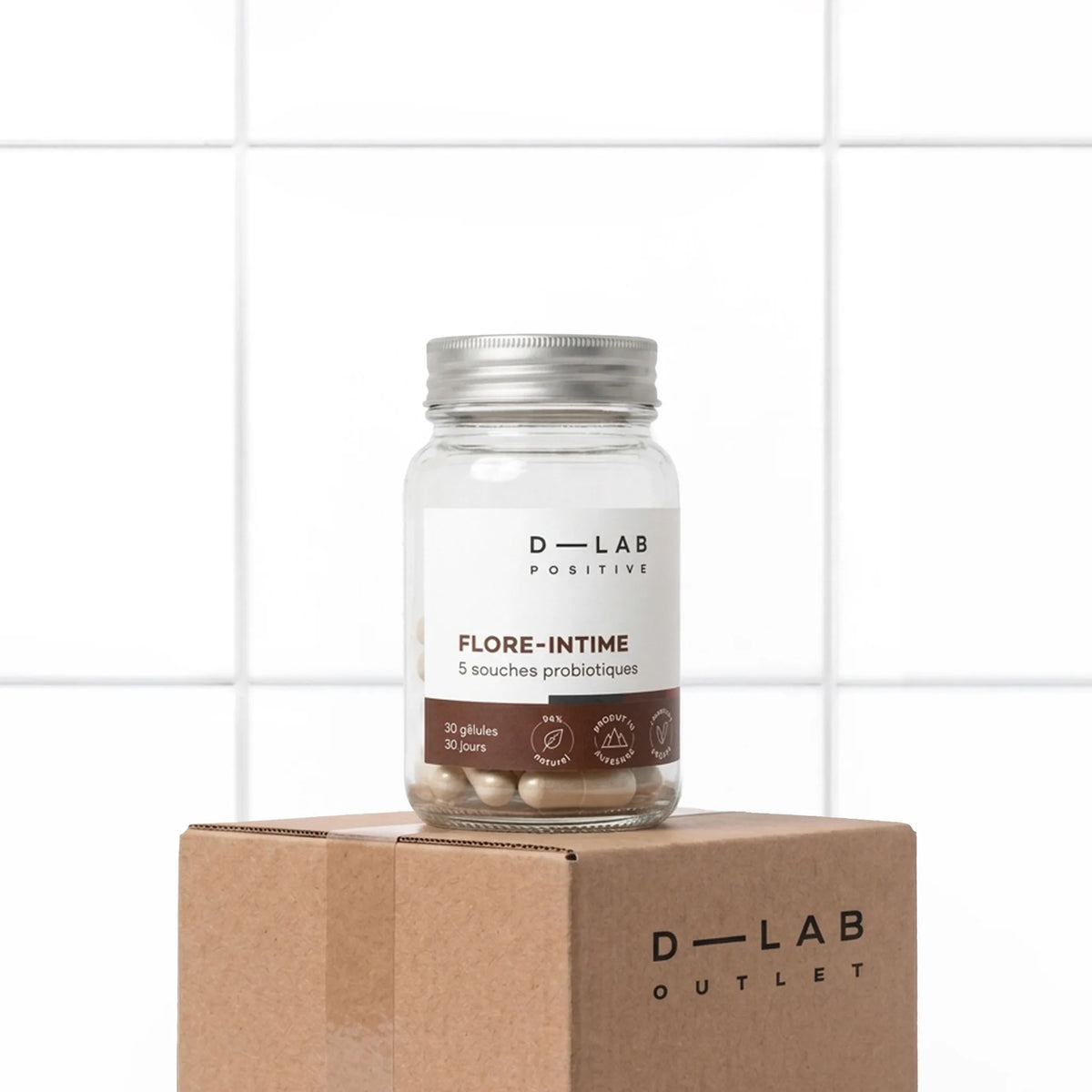 Probiotiques Flore Intime D-LAB Nutricosmetics, 1 unite, microbiote & confort intime, packshot sur carton D-LAB Outlet