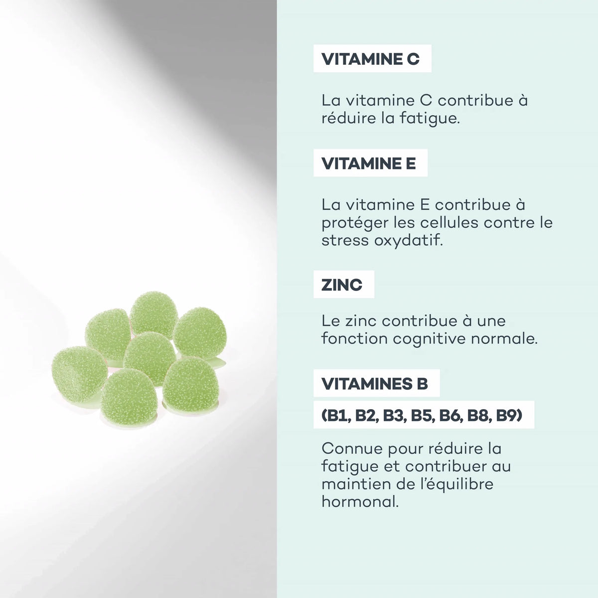 Gummies Vitamines Enfants Birdie, visuel détaillant les ingrédients et leurs dosages, energie et immunite