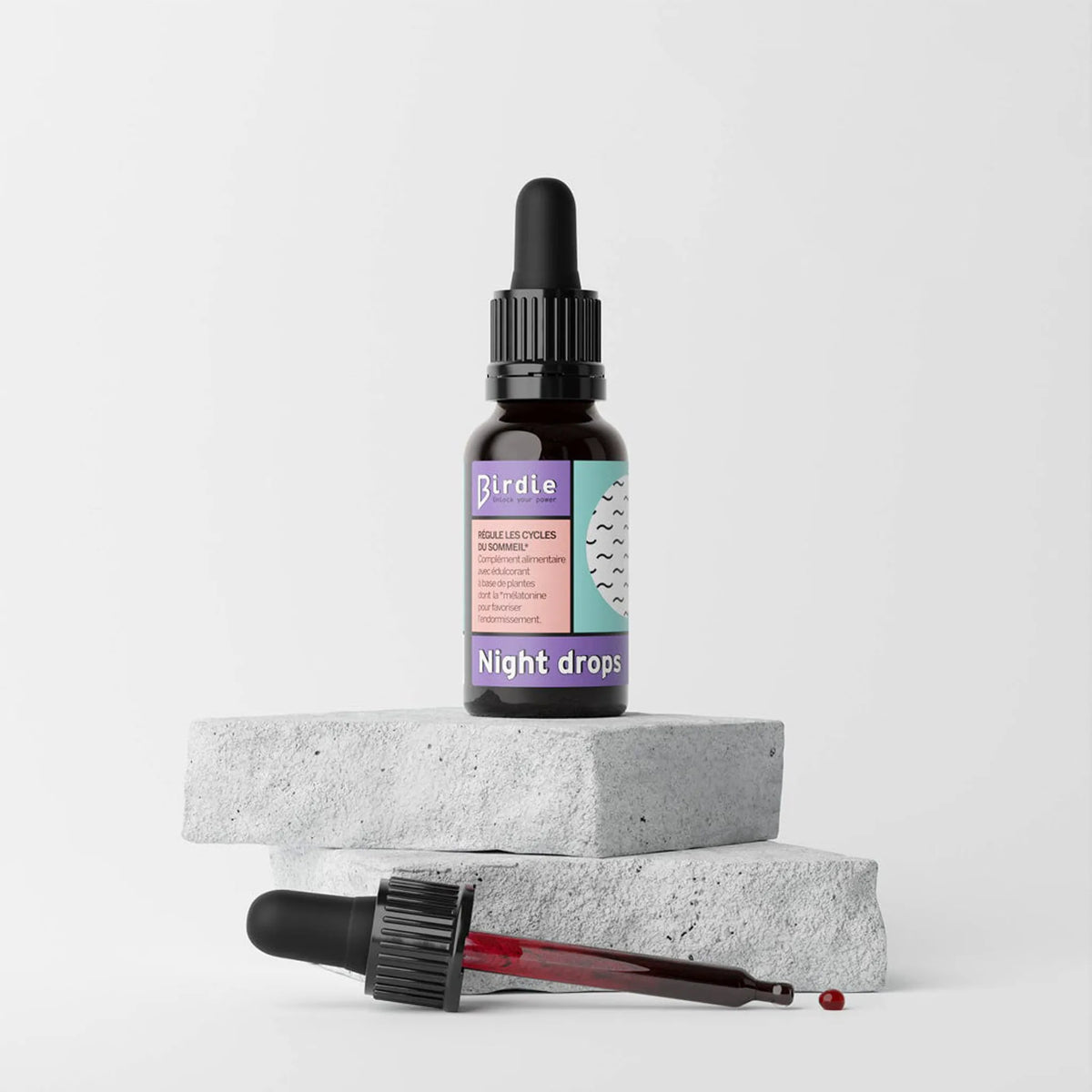 Night Drops Mélatonine Birdie, packshot du produit sur fond neutre, sommeil reparateur