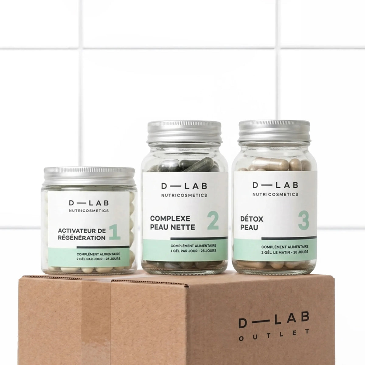 Routine Peau-Parfaite D-LAB Nutricosmetics, 1 unite, peau lisse & glowy, packshot sur carton D-LAB Outlet